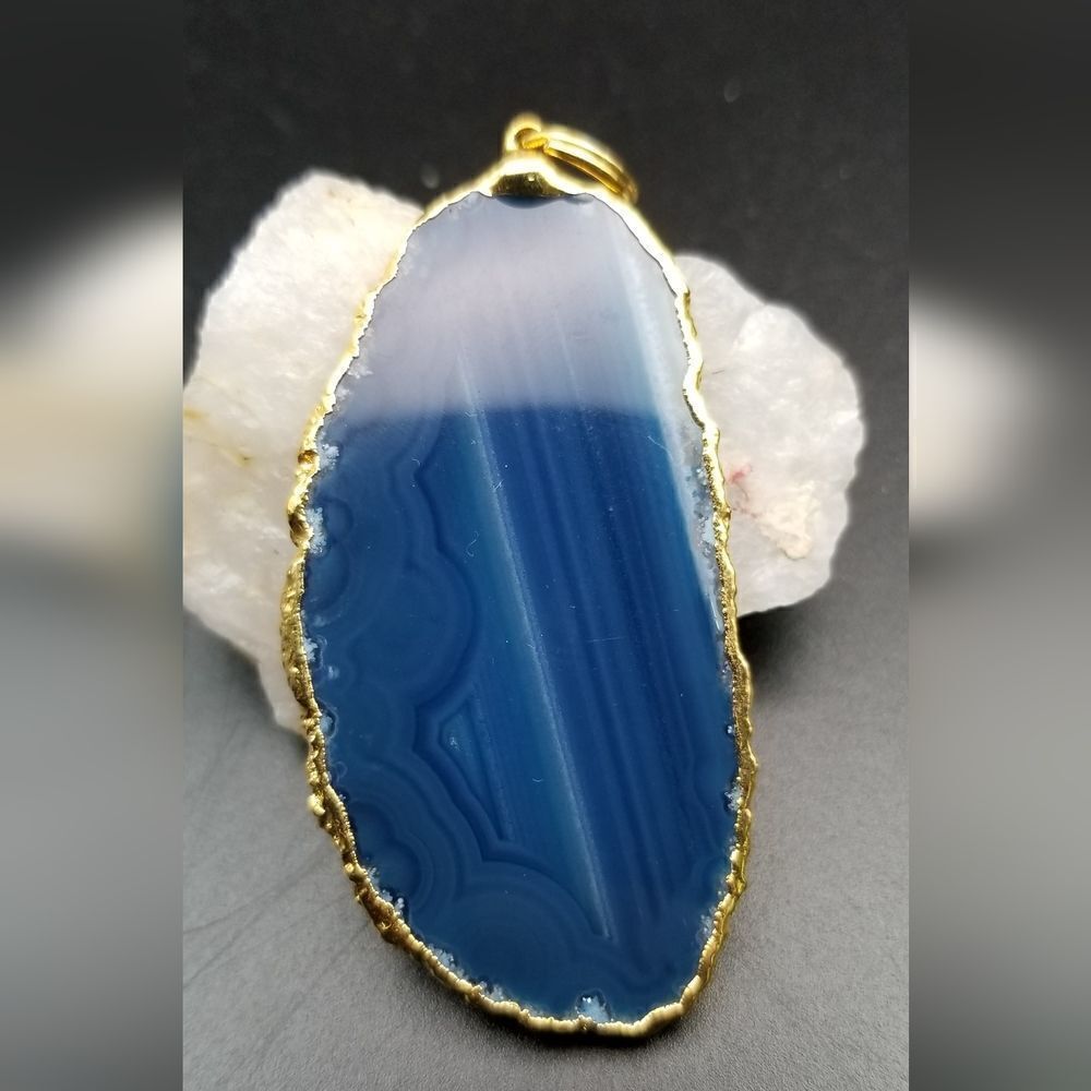 Gold foiled blue slab necklace pendant. P130